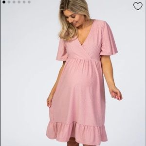 PinkBlush Mauve Textured Polka Dot Ruffle Hem Short Sleeve Maternity Dress
